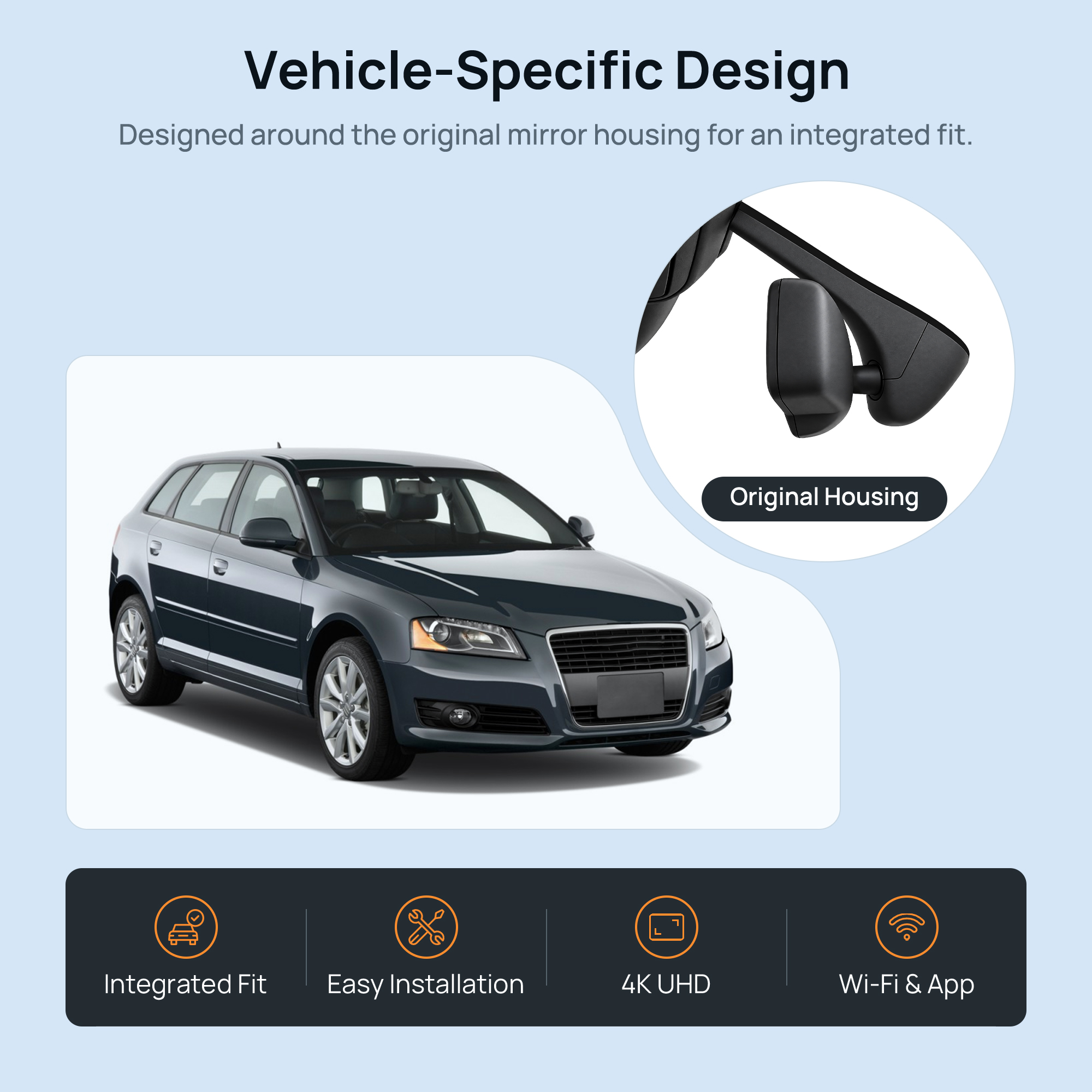HIDVUE 4K Front + 1080P Rear Dash Cam for Audi A3 8V 2012–2016 2