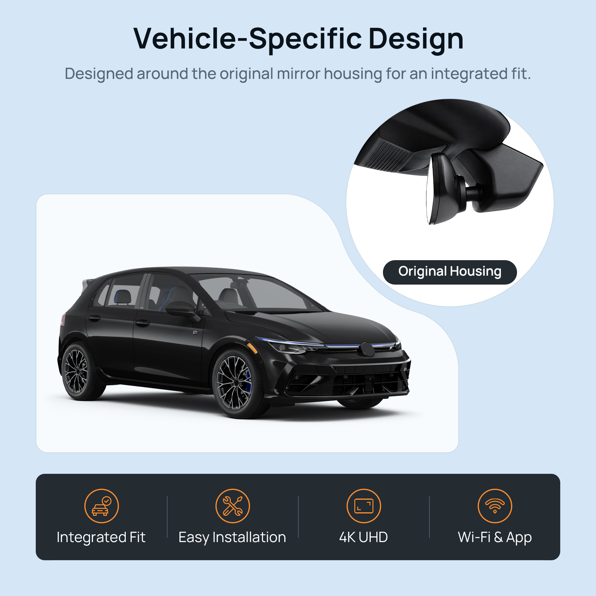 HIDVUE 4K Front + 1080P Rear Dash Cam for Volkswagen Golf GTI Mk8.5 2025 2026 2