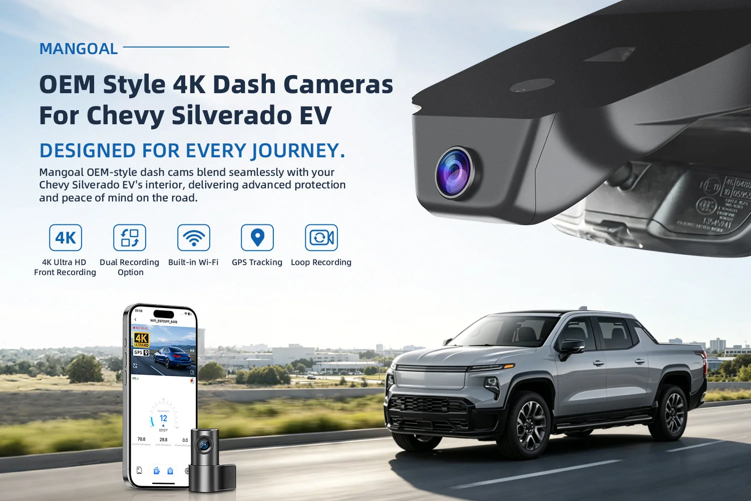 Mangoal Dash Cams for Chevy Silverado EV 2024–2025