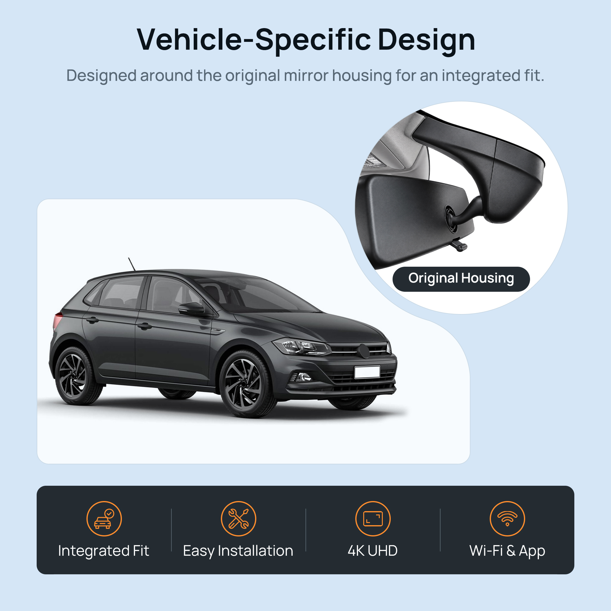 HIDVUE 4K Front + 1080P Rear Dash Cam for Volkswagen Polo Mk6 2018–2026 2