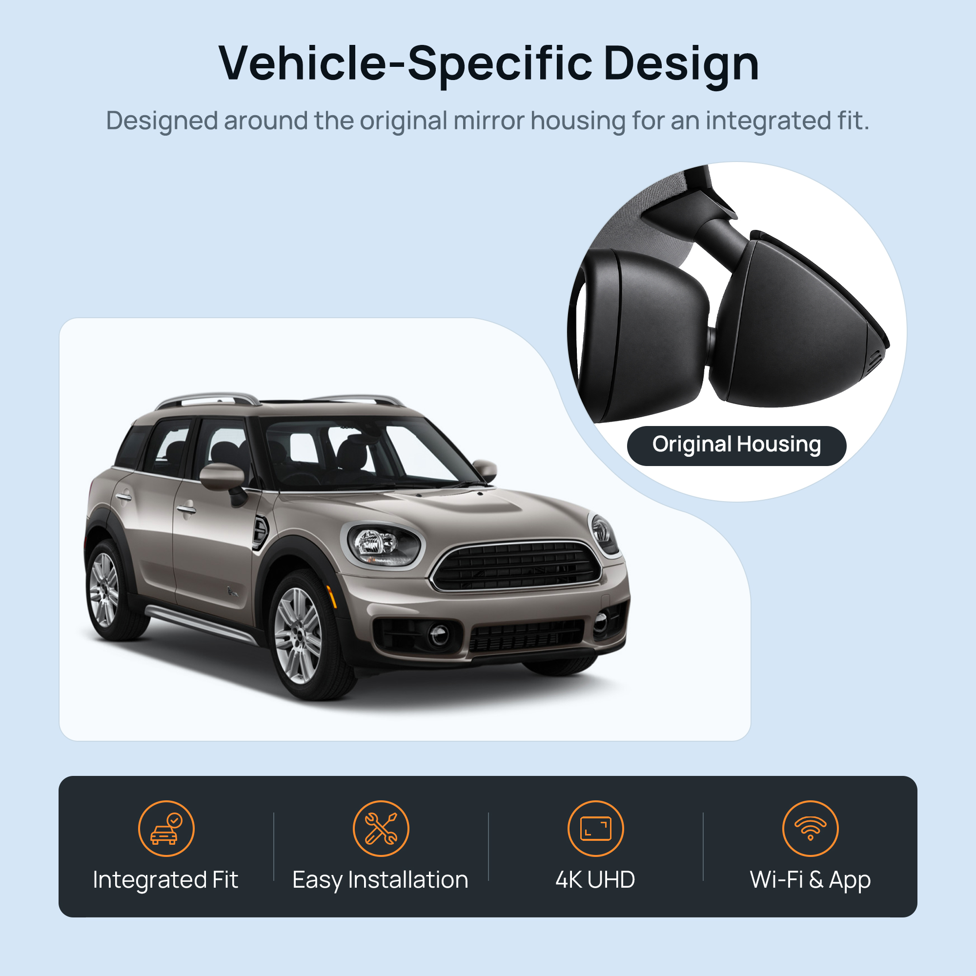 HIDVUE 4K Front Dash Cam for MINI One Countryman F60 2017-2023 2