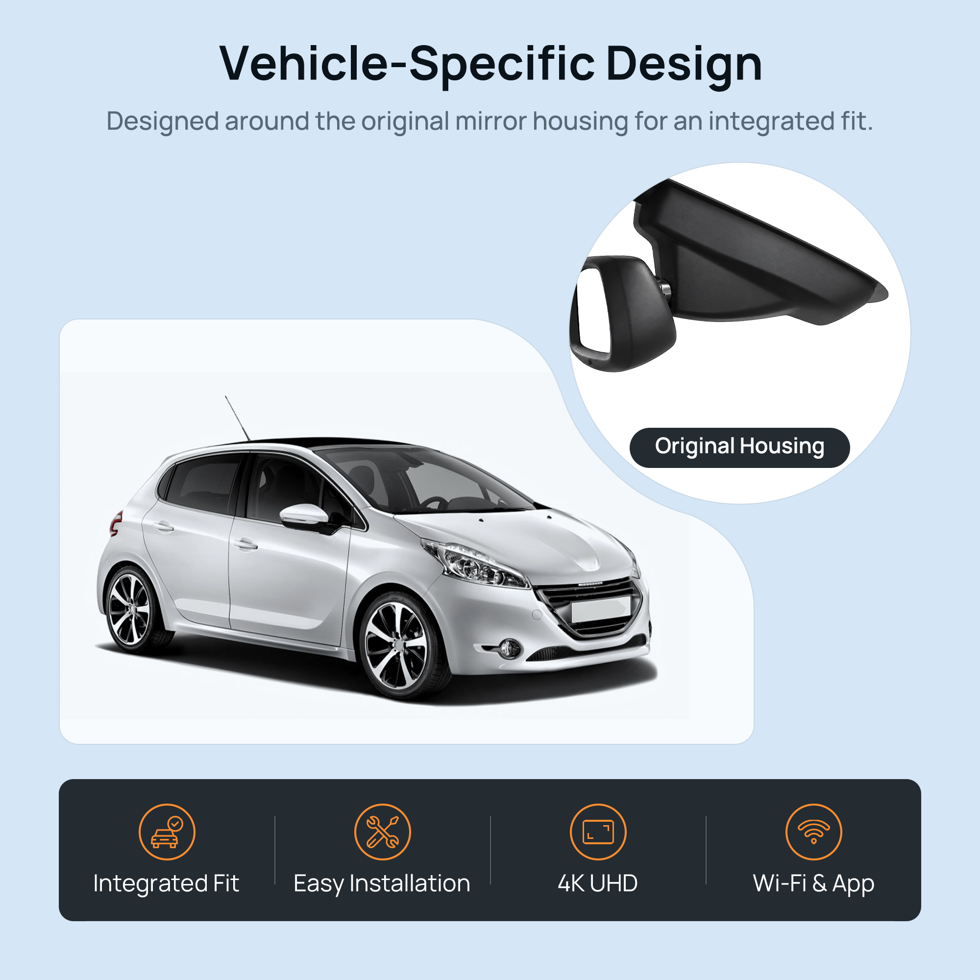 HIDVUE 4K Front Dash Cam for Peugeot 208 GT 2012-2019 2