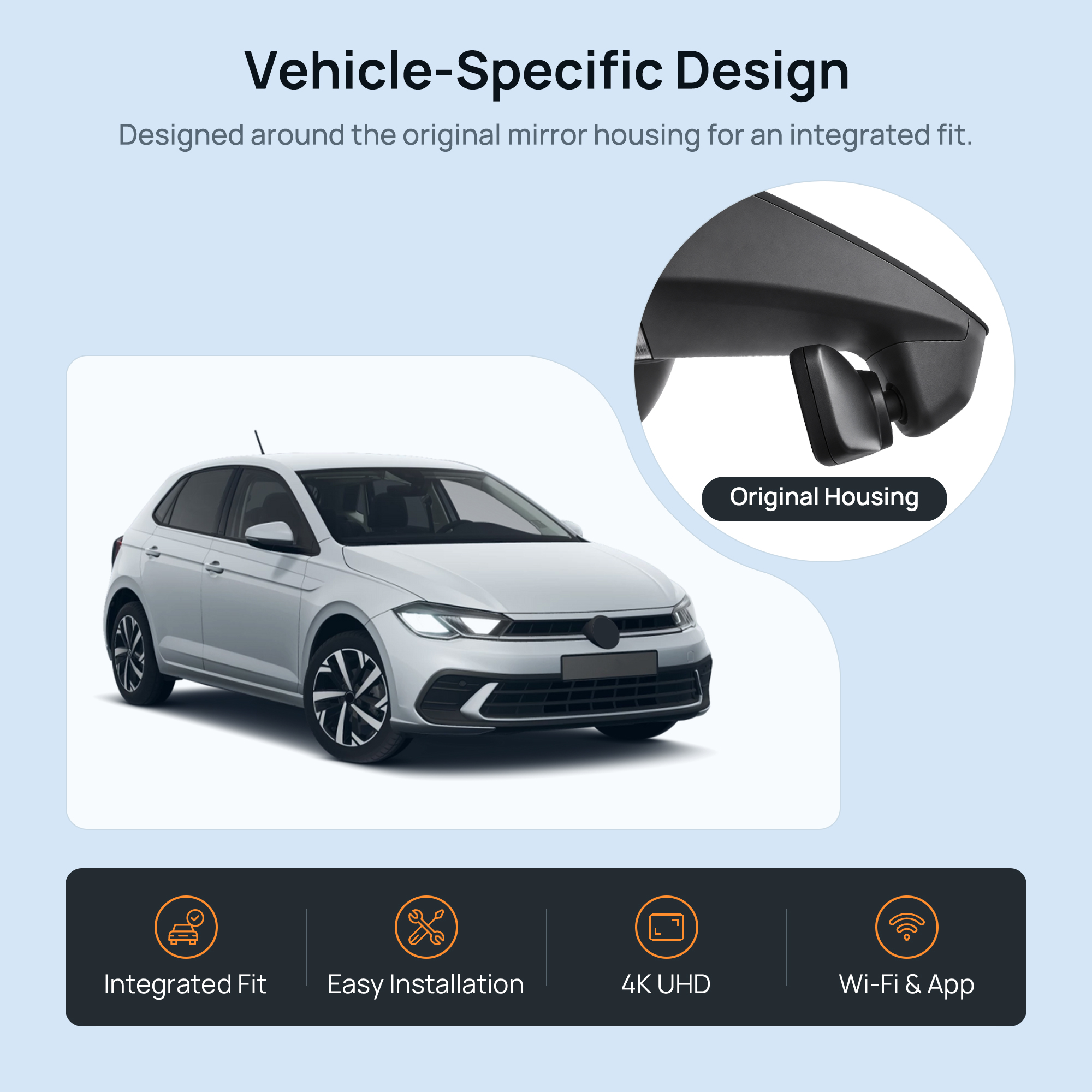 HIDVUE 4K Front Dash Cam for Volkswagen Polo Mk6 2021–2026 2