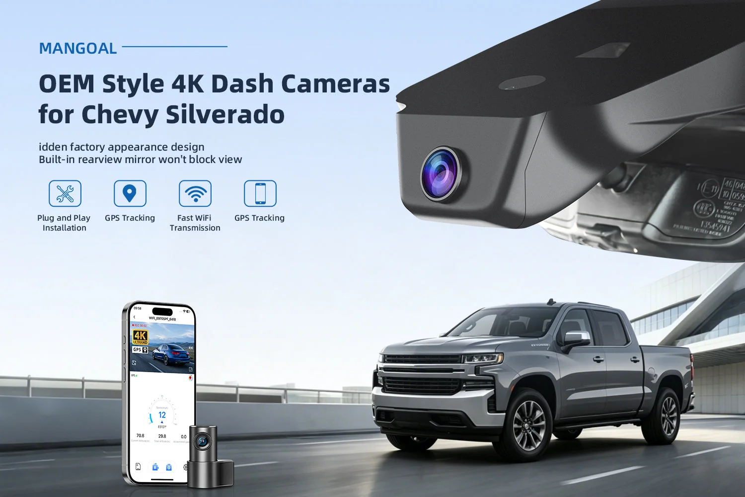 Mangoal Tech Dash Cameras for Chevy Silverado