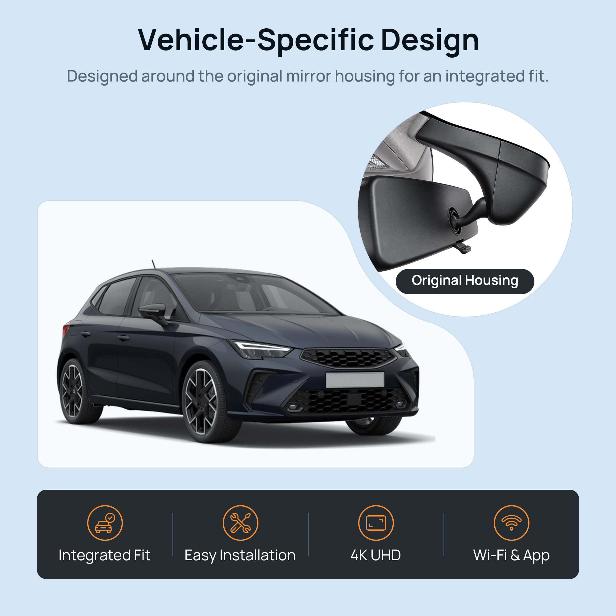 HIDVUE 4K Front Dash Cam for SEAT Ibiza V 2017-2025 2