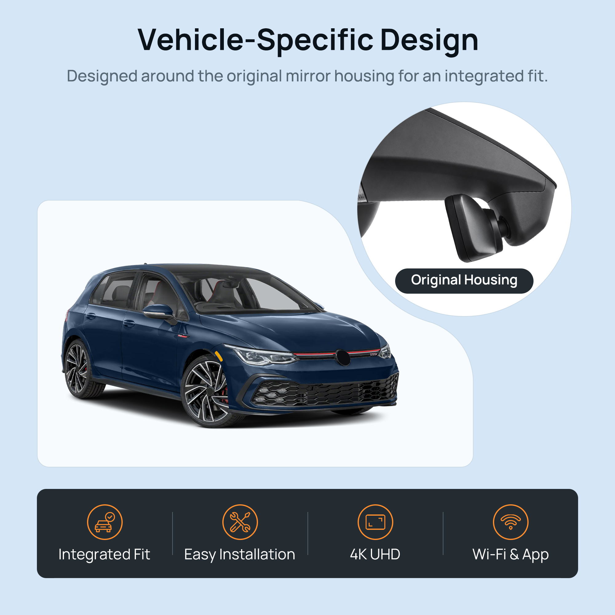 HIDVUE 4K Front Dash Cam for Volkswagen Golf GTI Mk7 Mk7.5 Mk8 Mk8.5 2018-2026 2