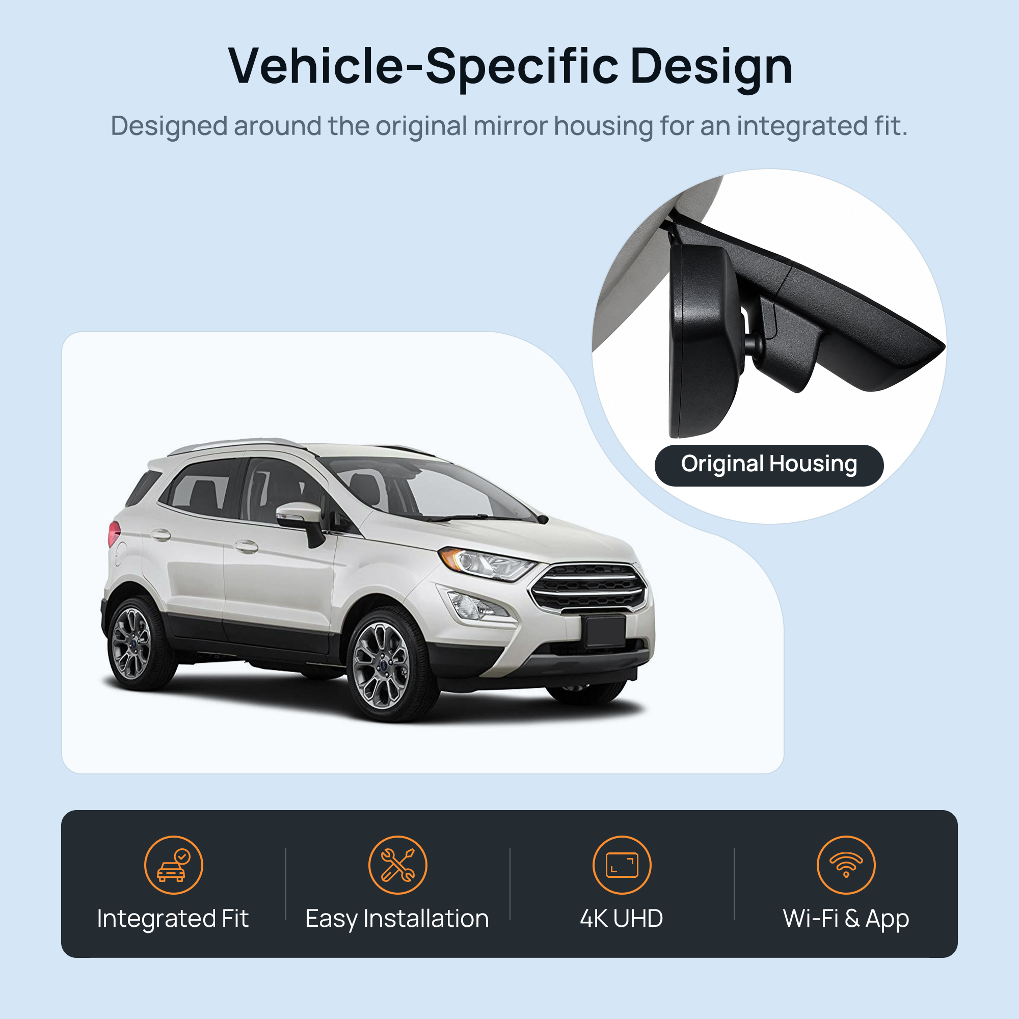HIDVUE 4K Front Dash Cam for Ford EcoSport Mk2 2014–2022 2