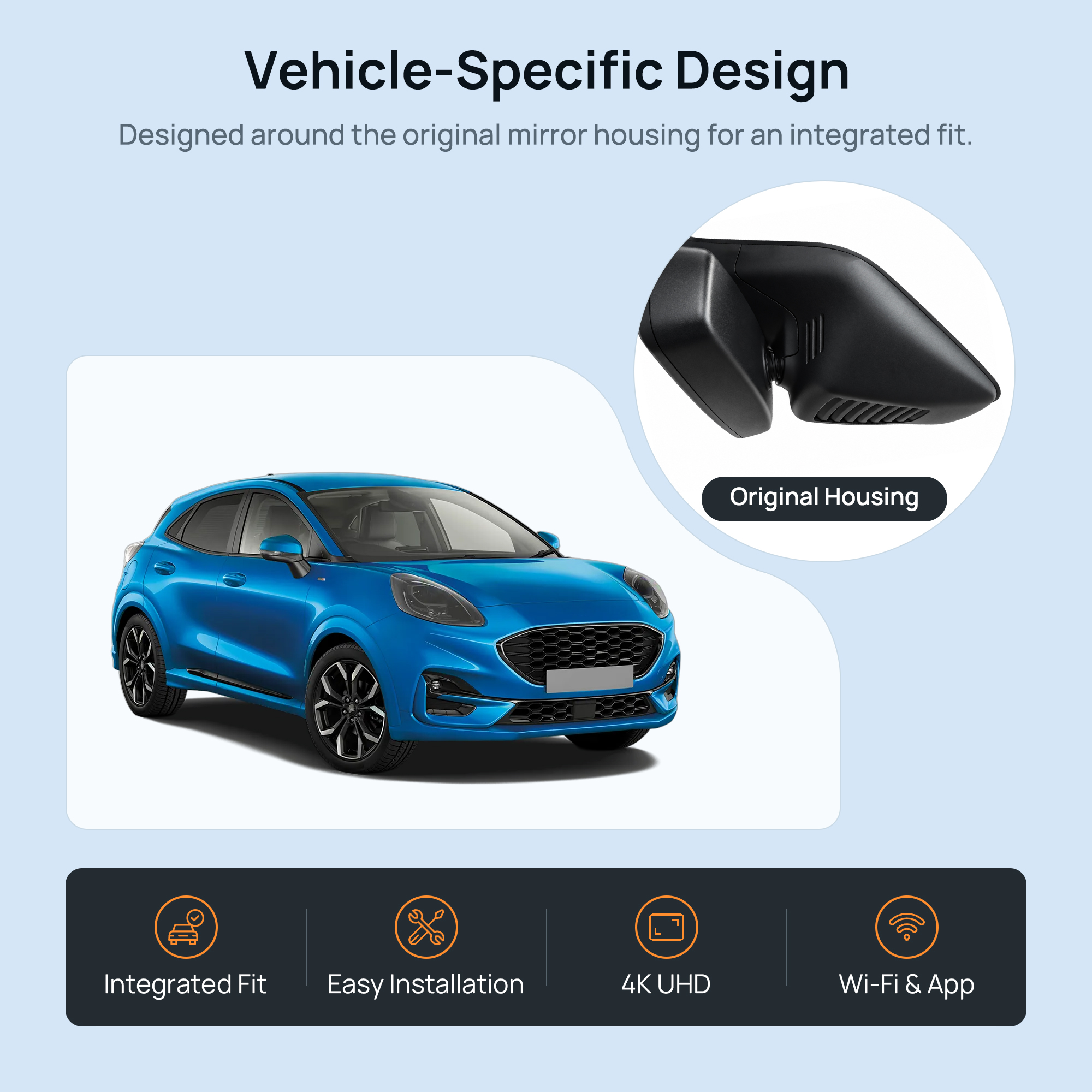 HIDVUE 4K Front + 1080P Rear Dash Cam for Ford Puma Mk2 2019–2023 2