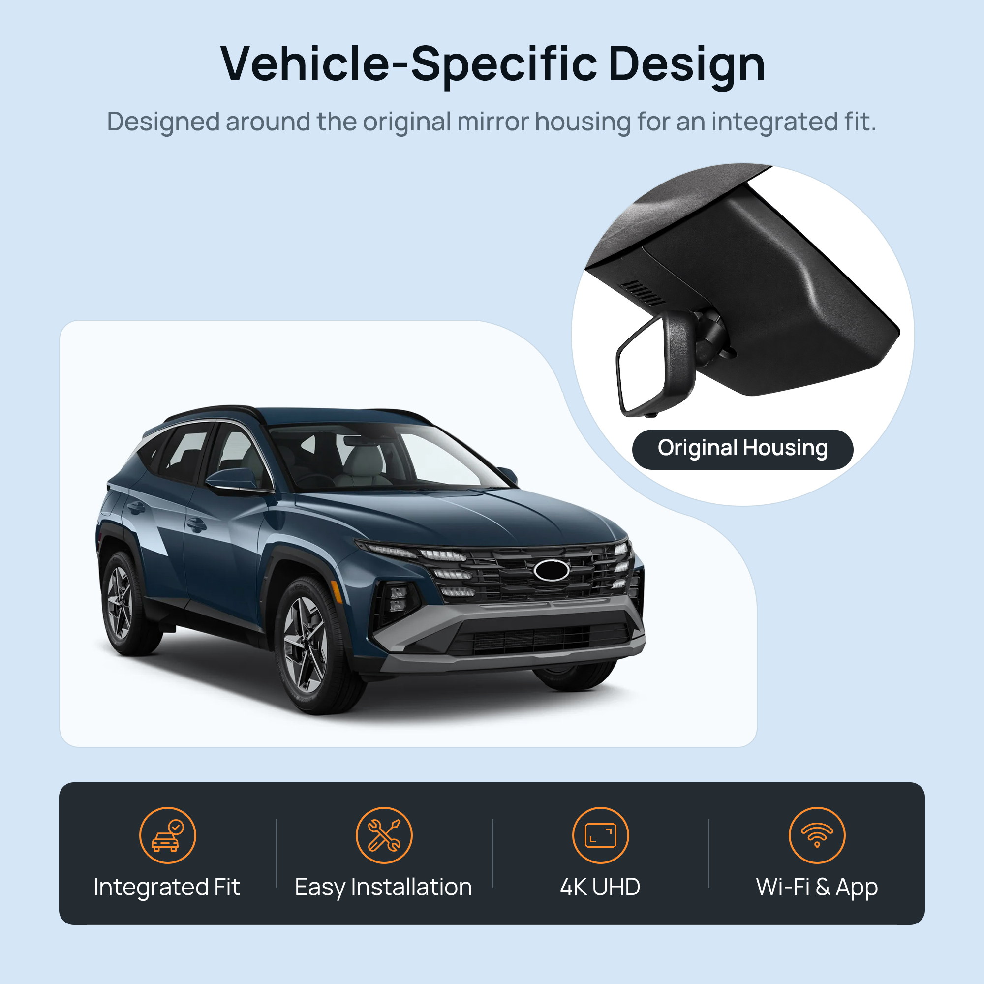 HIDVUE 4K Front Dash Cam for Hyundai Tucson 2022-2026 2