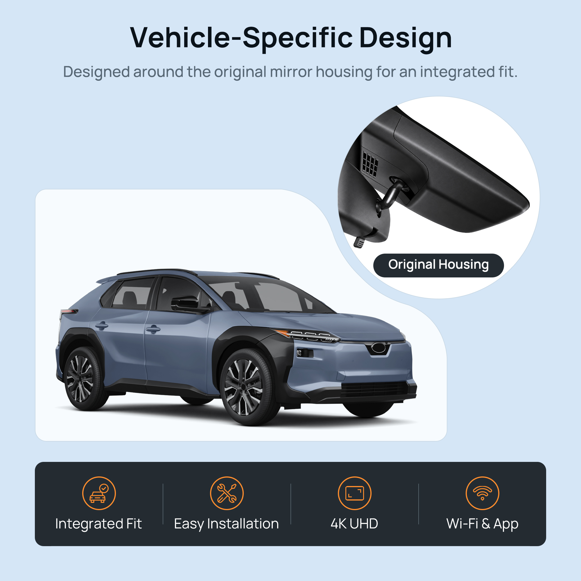 HIDVUE 4K Front + 1080P Rear Dash Cam for Subaru Solterra 2023-2026 2