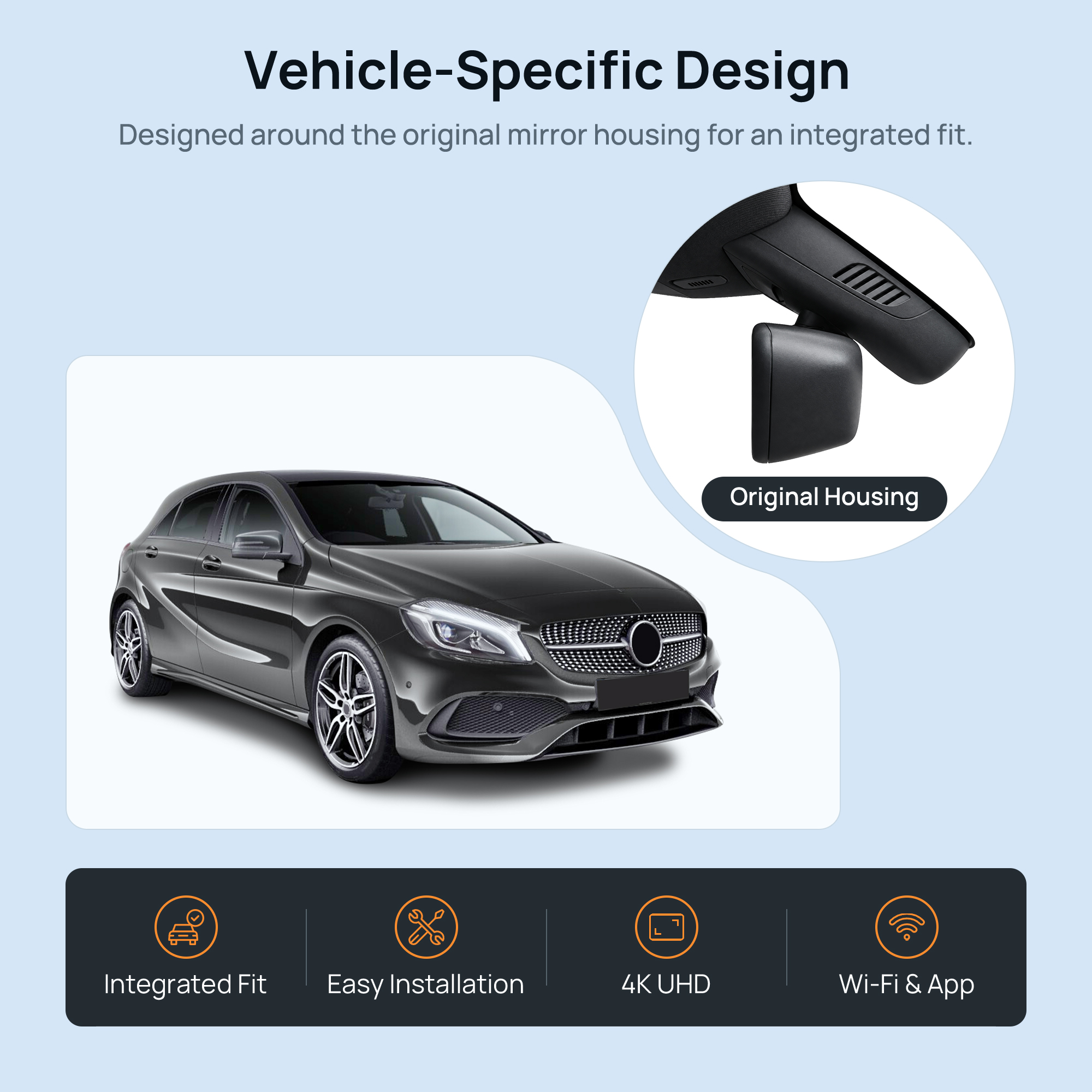 HIDVUE 4K Front Dash Cam for Mercedes-Benz A-Class W176 2013–2016 2