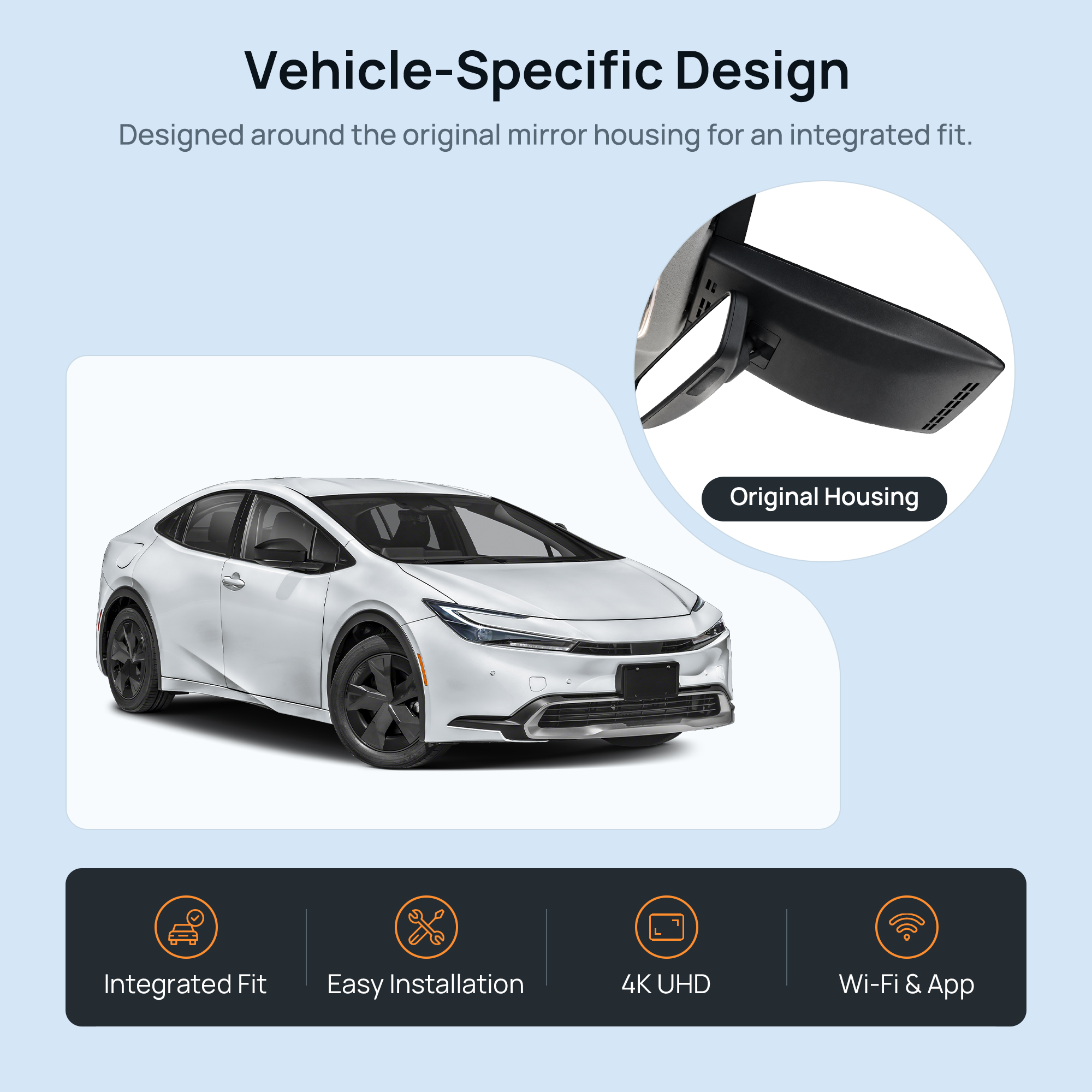 HIDVUE 4K Front + 1080P Rear Dash Cam for Toyota Prius Plug-in Hybrid 2023-2027 2