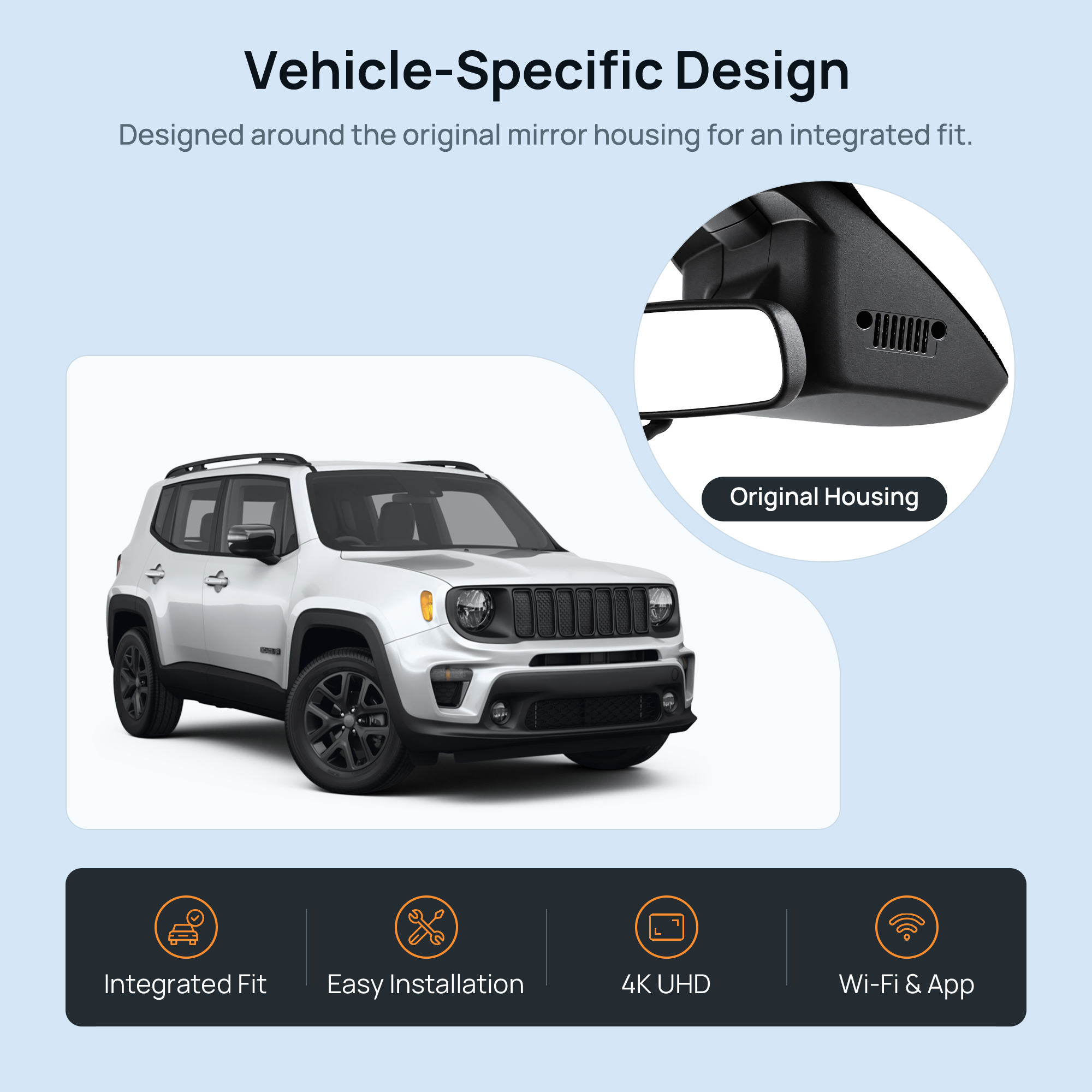 HIDVUE 4K Front + 1080P Rear Dash Cam for Jeep Renegade 2015-2024 2