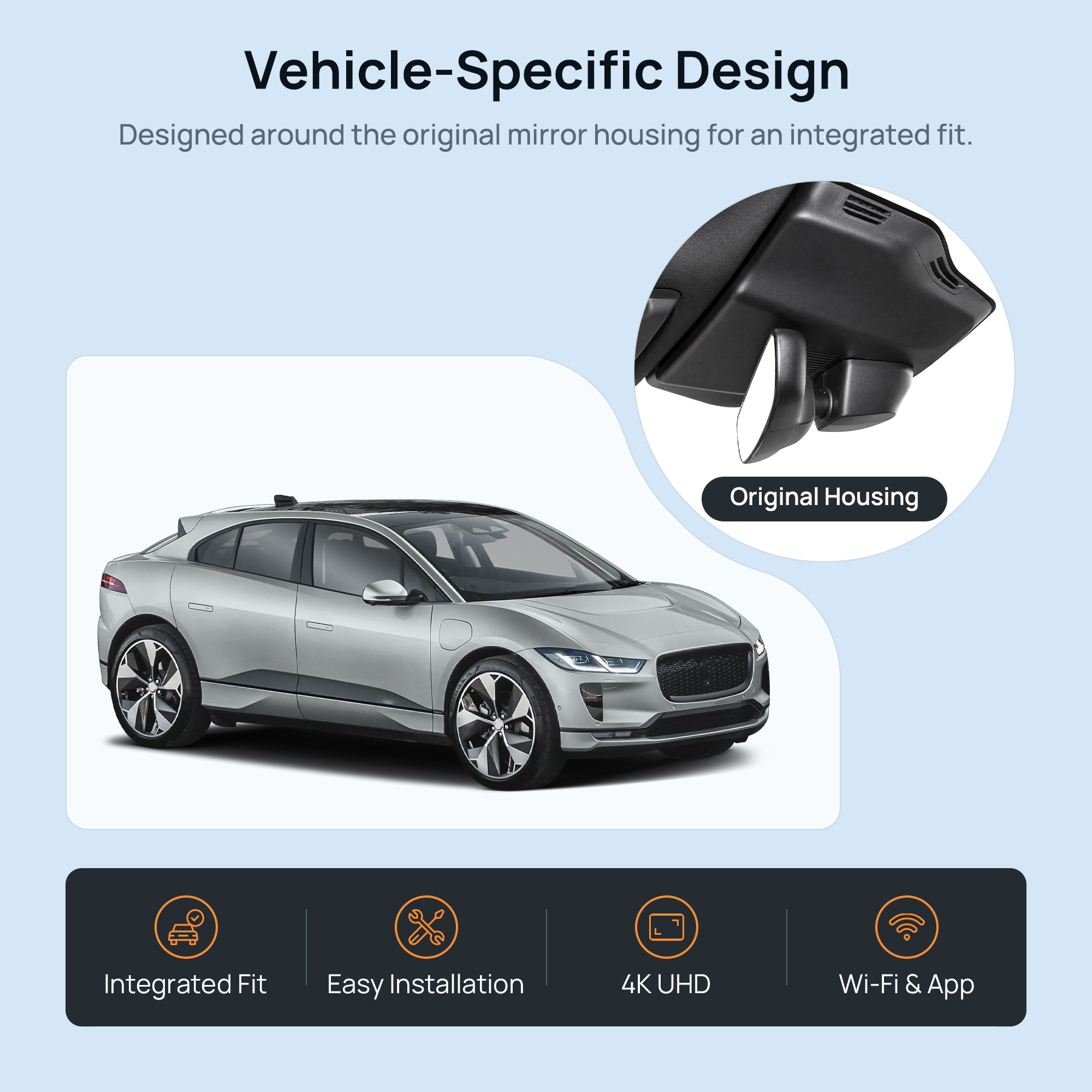 HIDVUE 4K Front + 1080P Rear Dash Cam for Jaguar I-Pace EV400 X590 2018-2023 2