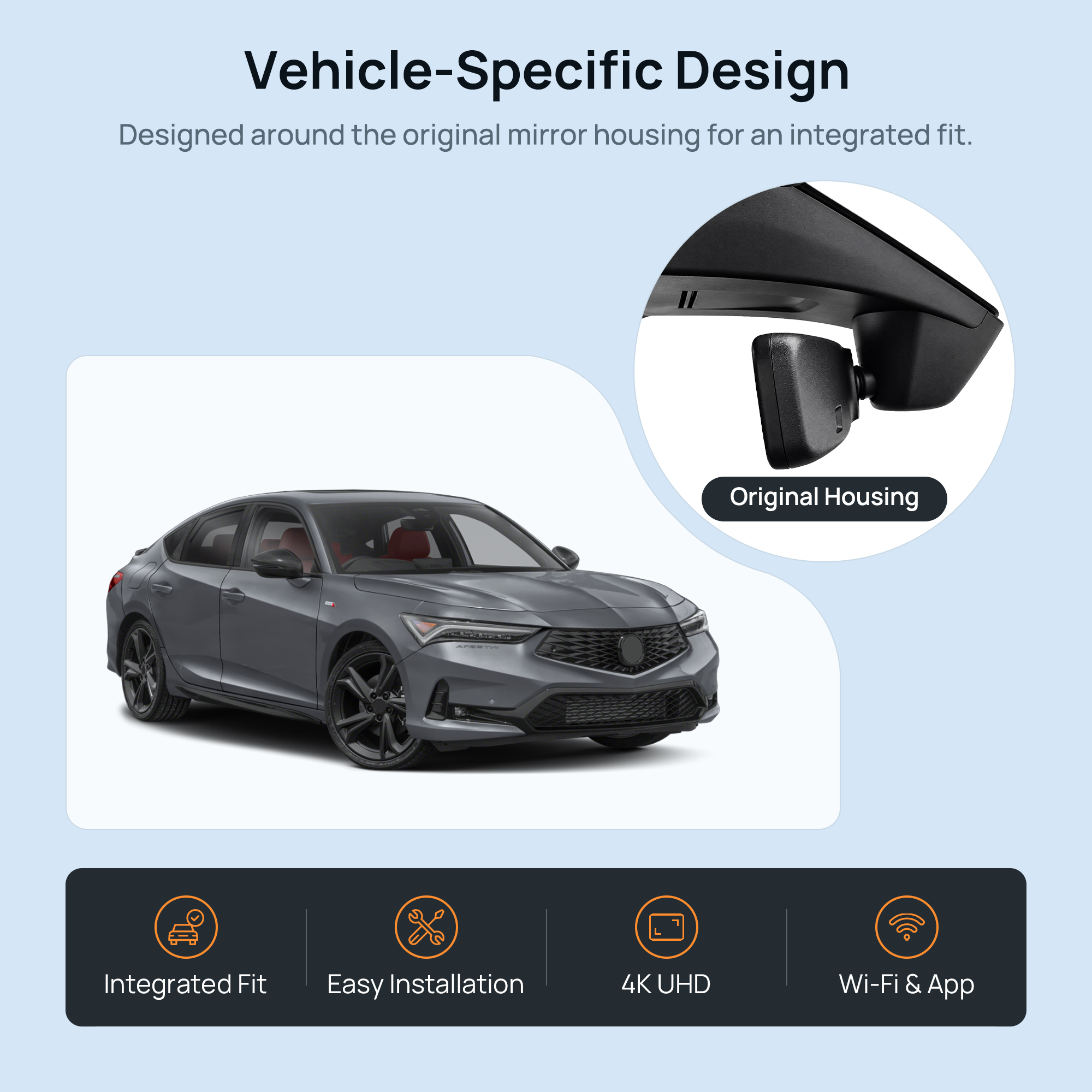 HIDVUE 4K Front + 1080P Rear Dash Cam for Acura Integra Type S 2023-2026 2