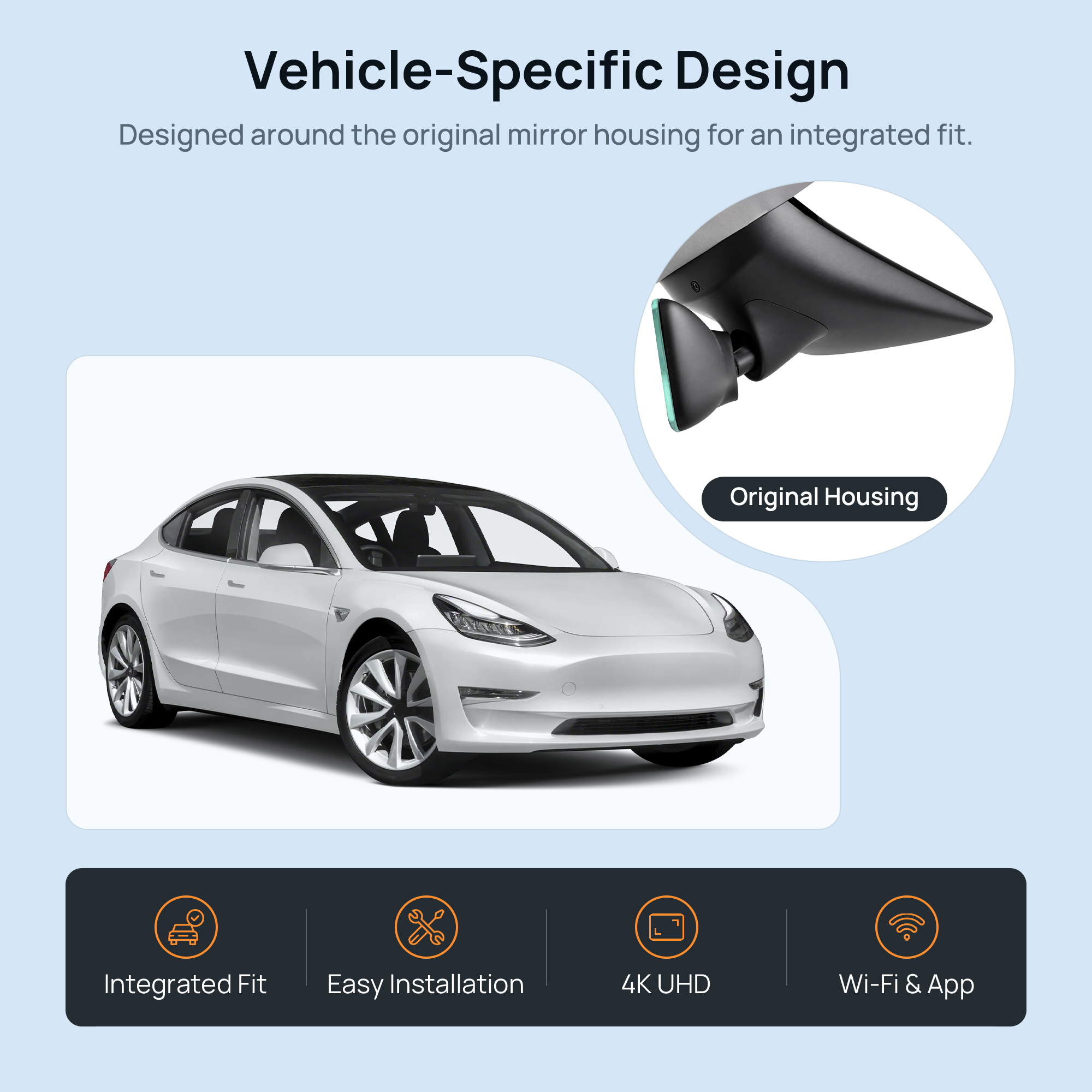 HIDVUE 4K Front + 1080P Rear Dash Cam for Tesla Model 3 2019–2023 2