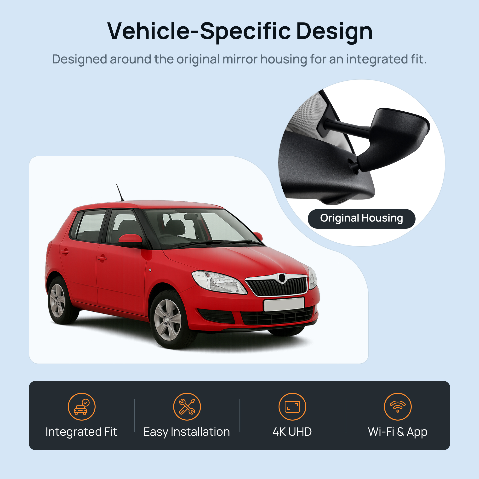 HIDVUE 4K Front Dash Cam for Skoda Fabia II 2010-2014 2