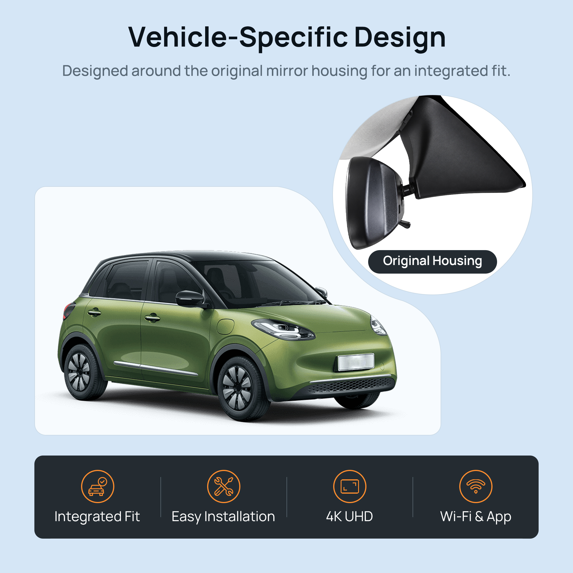 HIDVUE 4K Front + 1080P Rear Dash Cam for Wuling Binguo EV 2023–2026 2