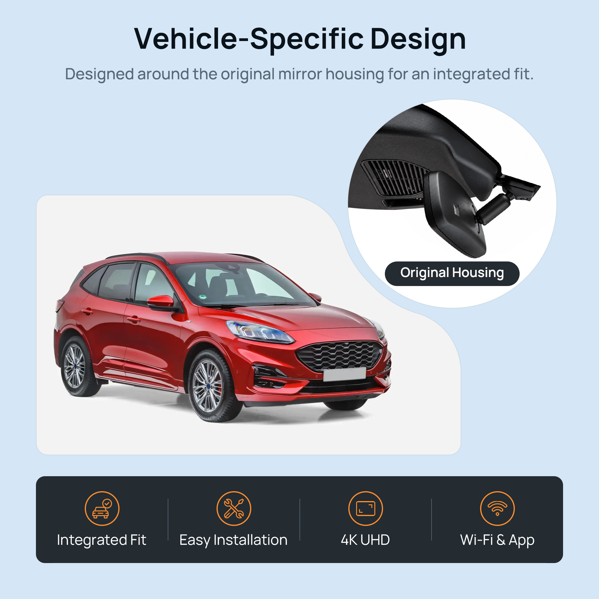 HIDVUE 4K Front + 1080P Rear Dash Cam for Ford Kuga MK3 2024-2026 2
