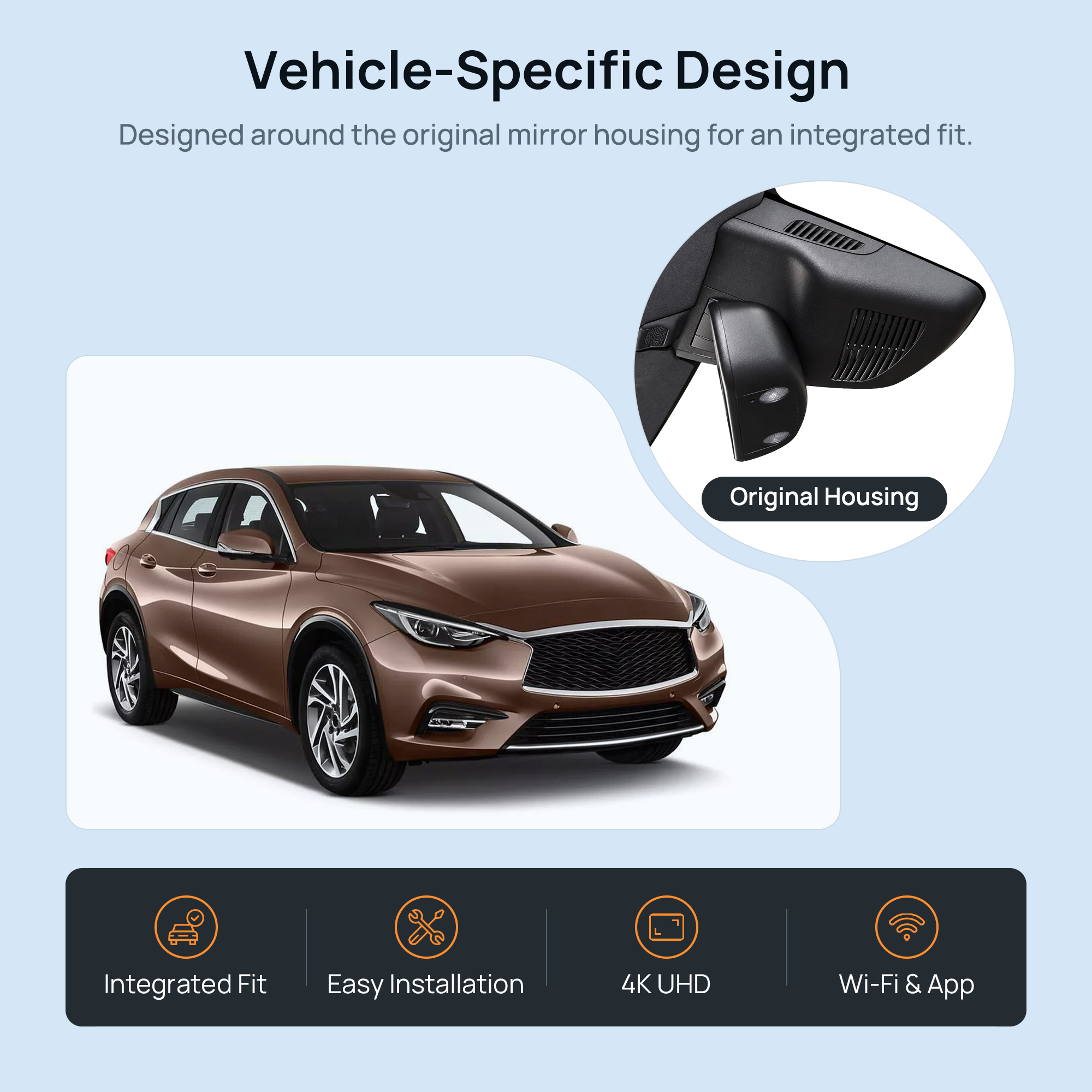 HIDVUE 4K Front Dash Cam for Infiniti QX30 2015-2020 2