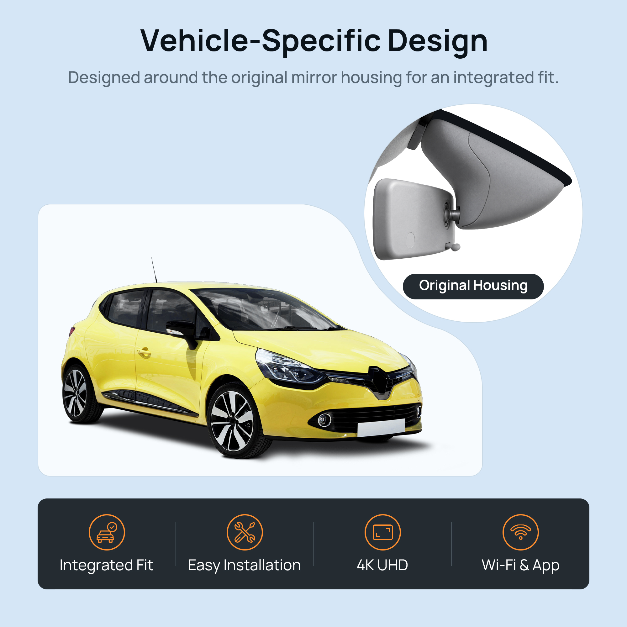 HIDVUE 4K Front + 1080P Rear Dash Cam for Renault Clio IV 2012-2024 2