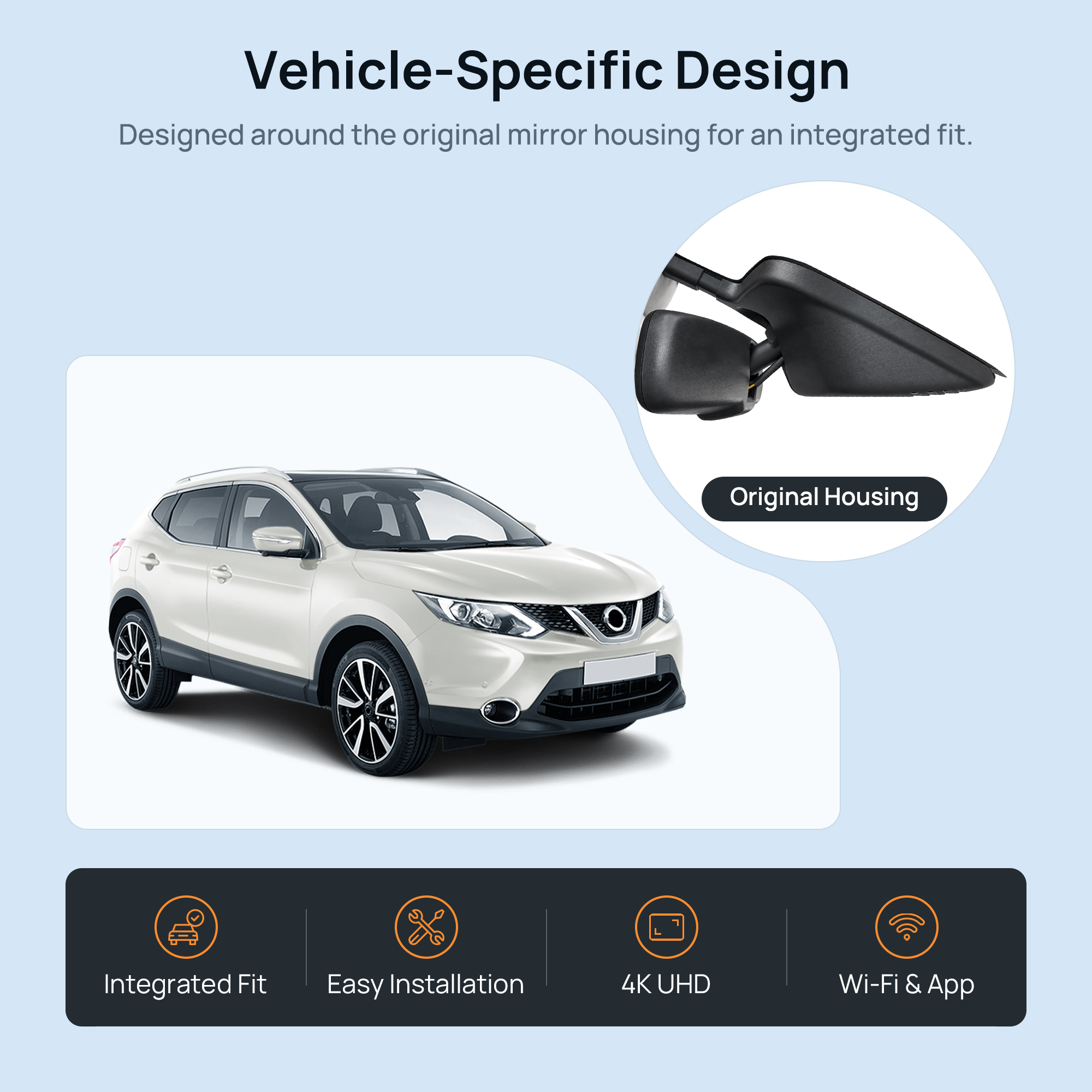HIDVUE 4K Front + 1080P Rear Dash Cam for Nissan Qashqai J11 2014–2021 2