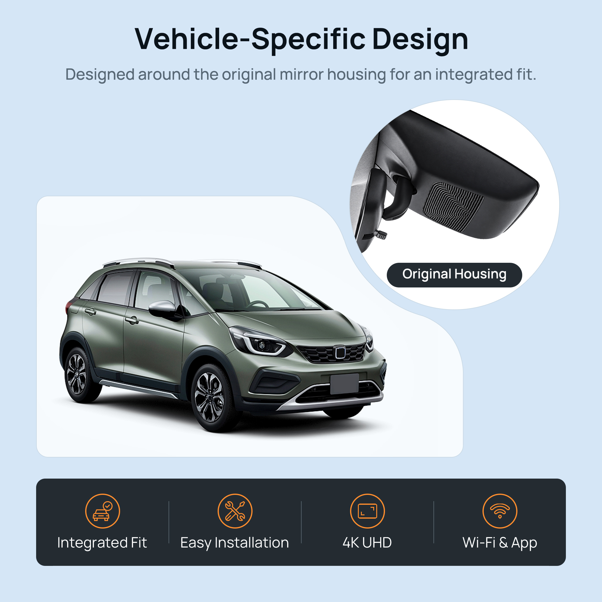 HIDVUE 4K Front + 1080P Rear Dash Cam for Honda Jazz/Fit 4th Gen GR/GS 2021–2026 2