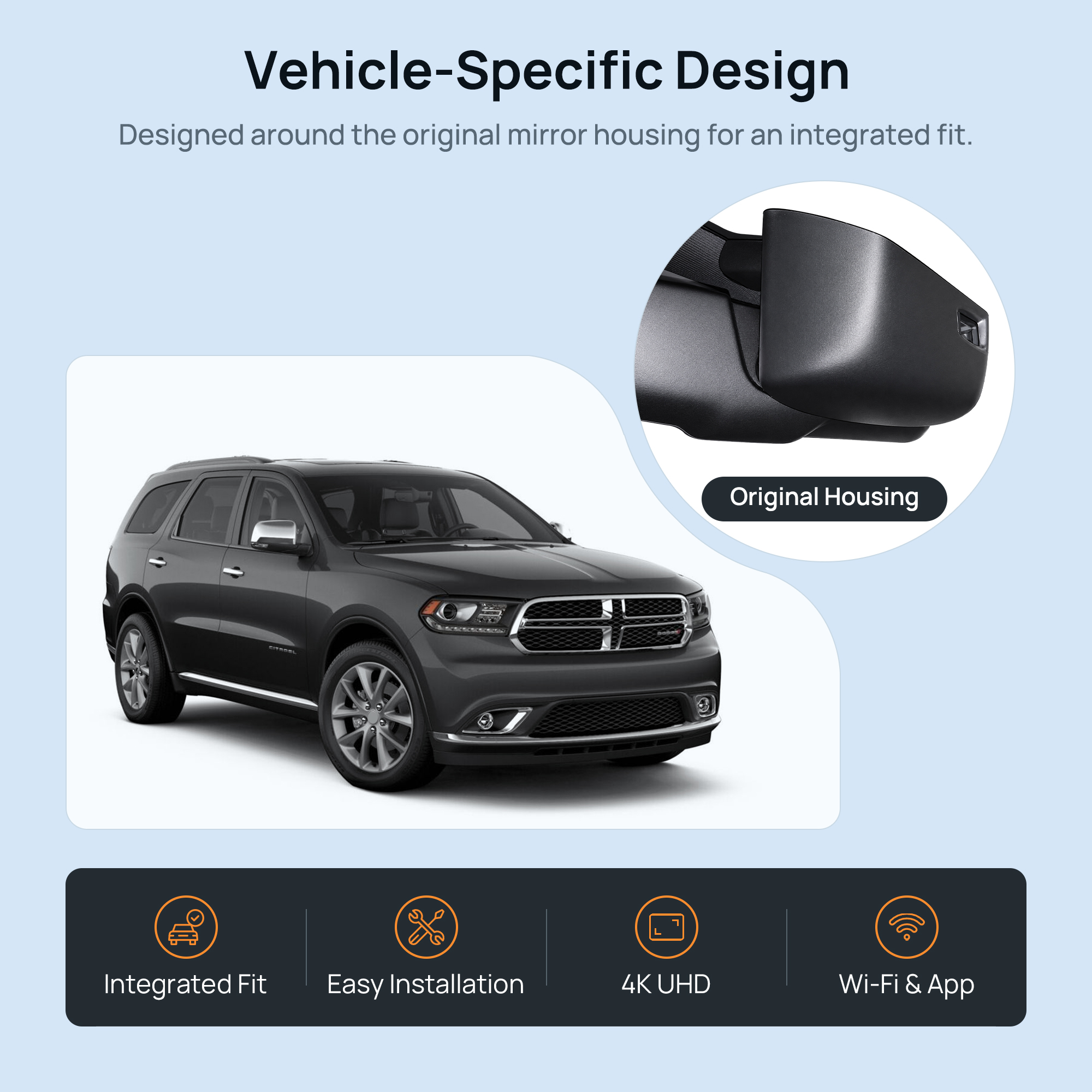 HIDVUE 4K Front Dash Cam for Dodge Durango 2014-2020 2