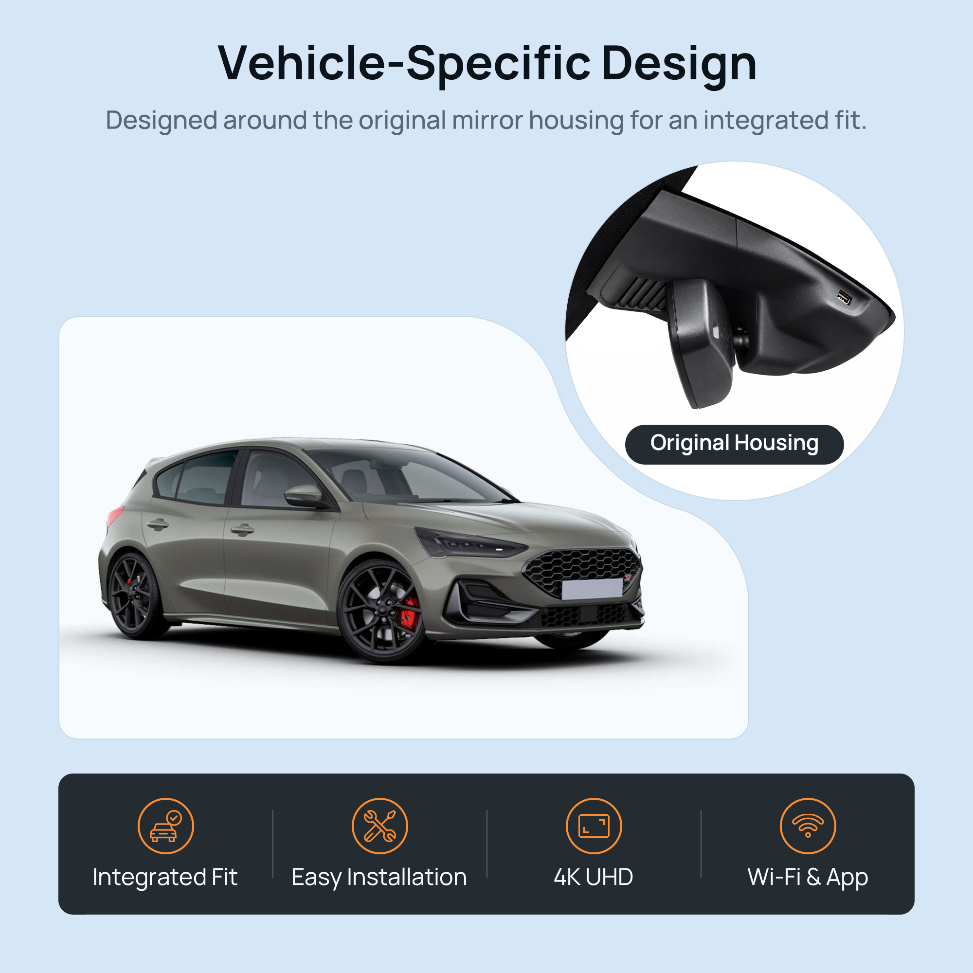 HIDVUE 4K Front Dash Cam for Ford Focus Mk4 2018–2025 2