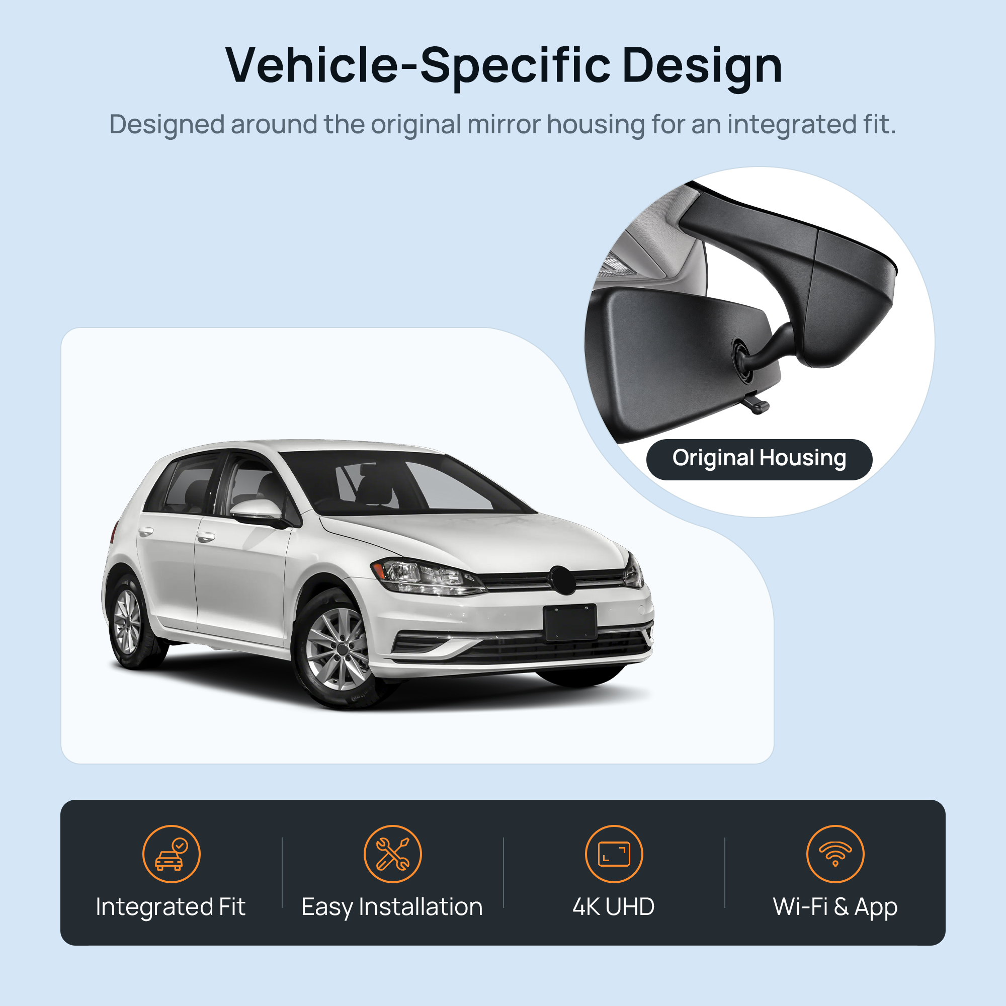 HIDVUE 4K Front Dash Cam for Volkswagen Golf GTI Mk7 Mk7.5 Mk8 2013-2024 2